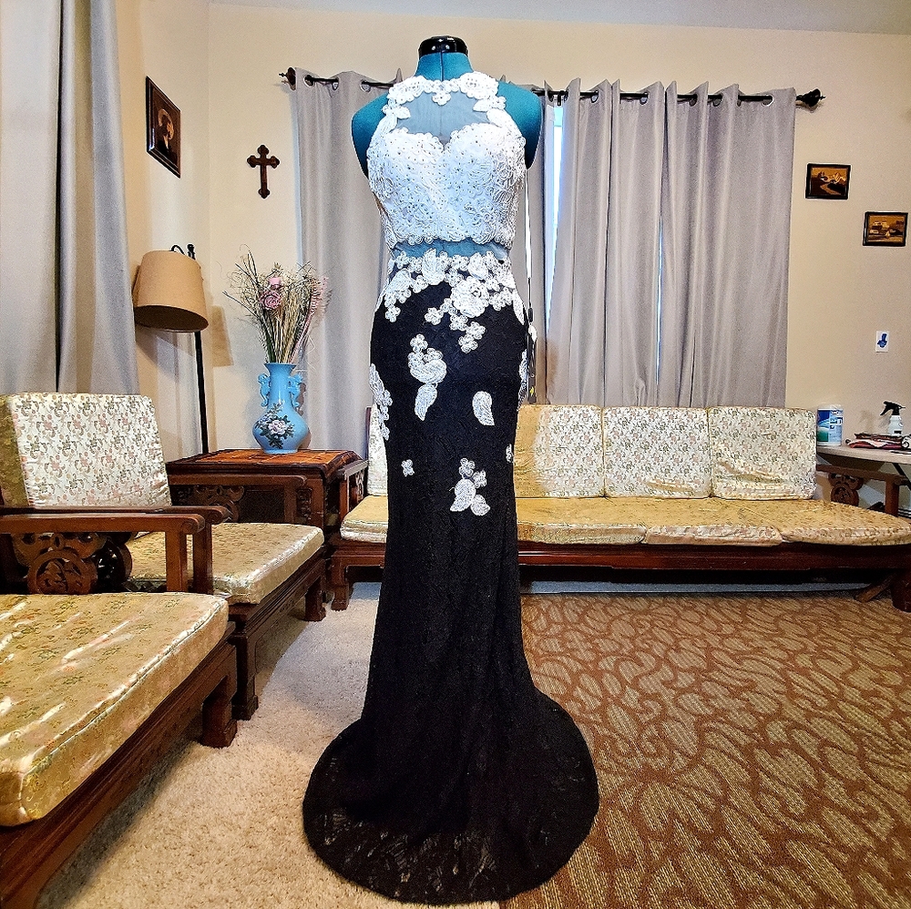 NWT Cinderella Divine Black & White Evening Gown